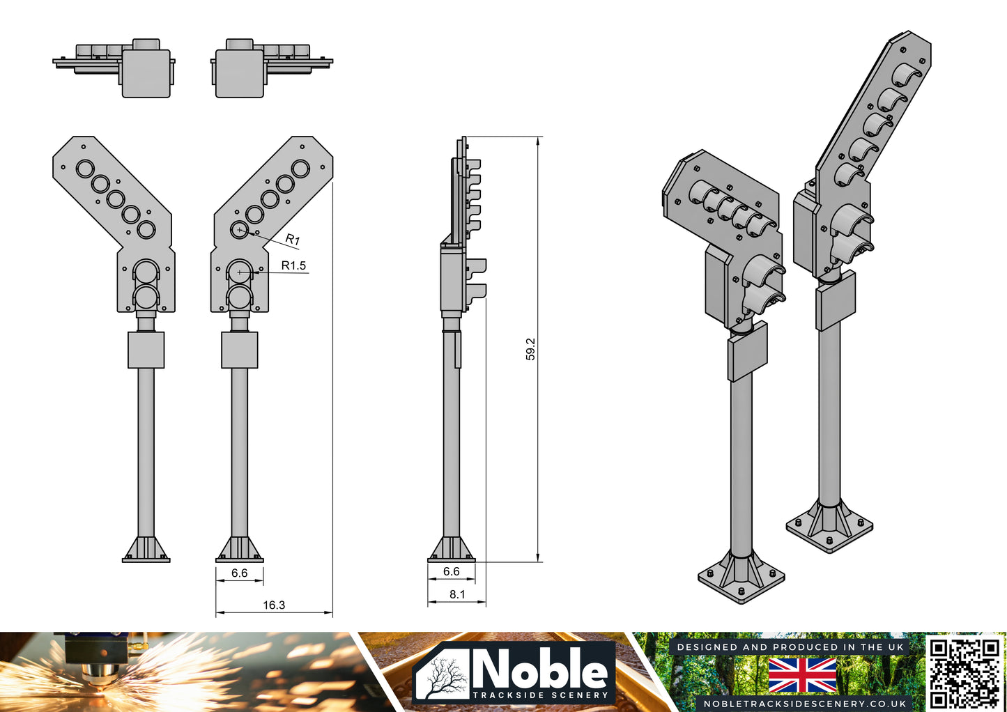2 Aspect feather Signal - OO Gauge 1:76 (Pack of 6) | Model Railway Scenery