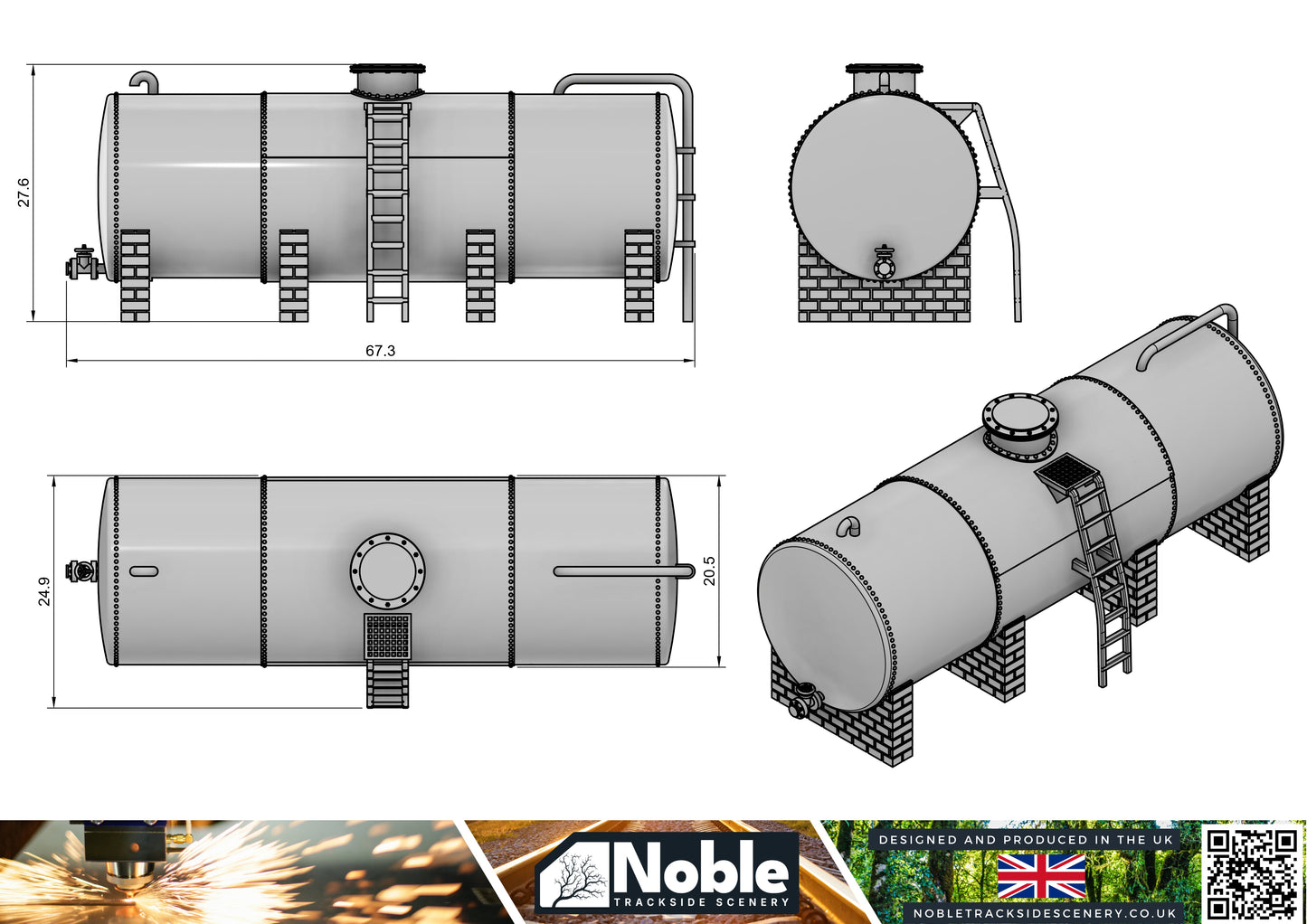 Fuel Diesel Oil Storage Tank - OO Gauge 1:76 (Pack of 1) | Model Railway Scenery