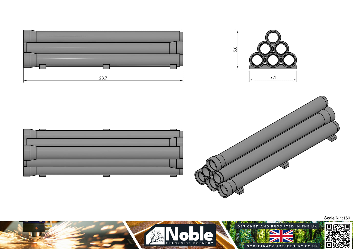 Model Railway layout Scenery Palletised Pipes - N Gauge 1:160 (Pack of 3)
