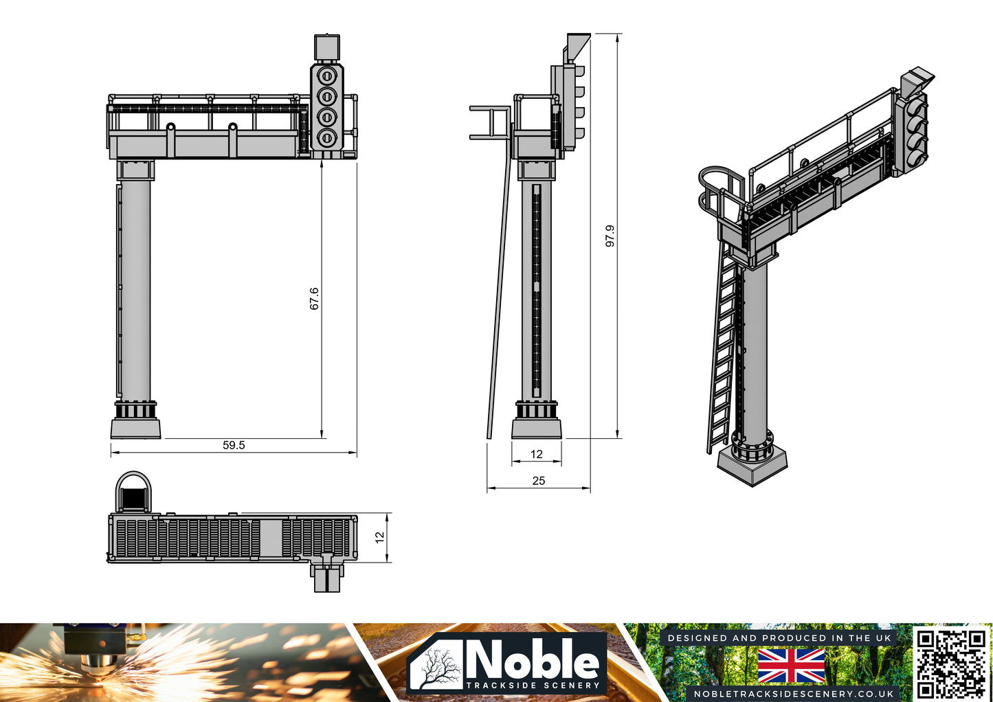 Signal Gantry - Aspect heads 2 to 4 - OO Gauge 1:76 (Pack of 1) | Model Railway Scenery