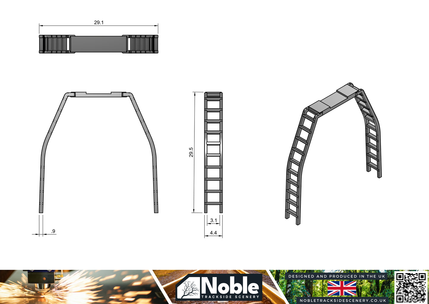 Wagon Replacement ladder V3 for Hornby OO Gauge R227 Shell tanker - 2 sets 1:76