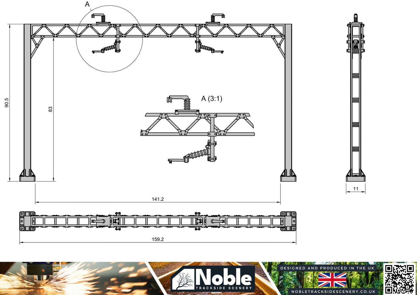 Twin Catenary 73mm spacing - Model Railway layout Scenery OO gauge