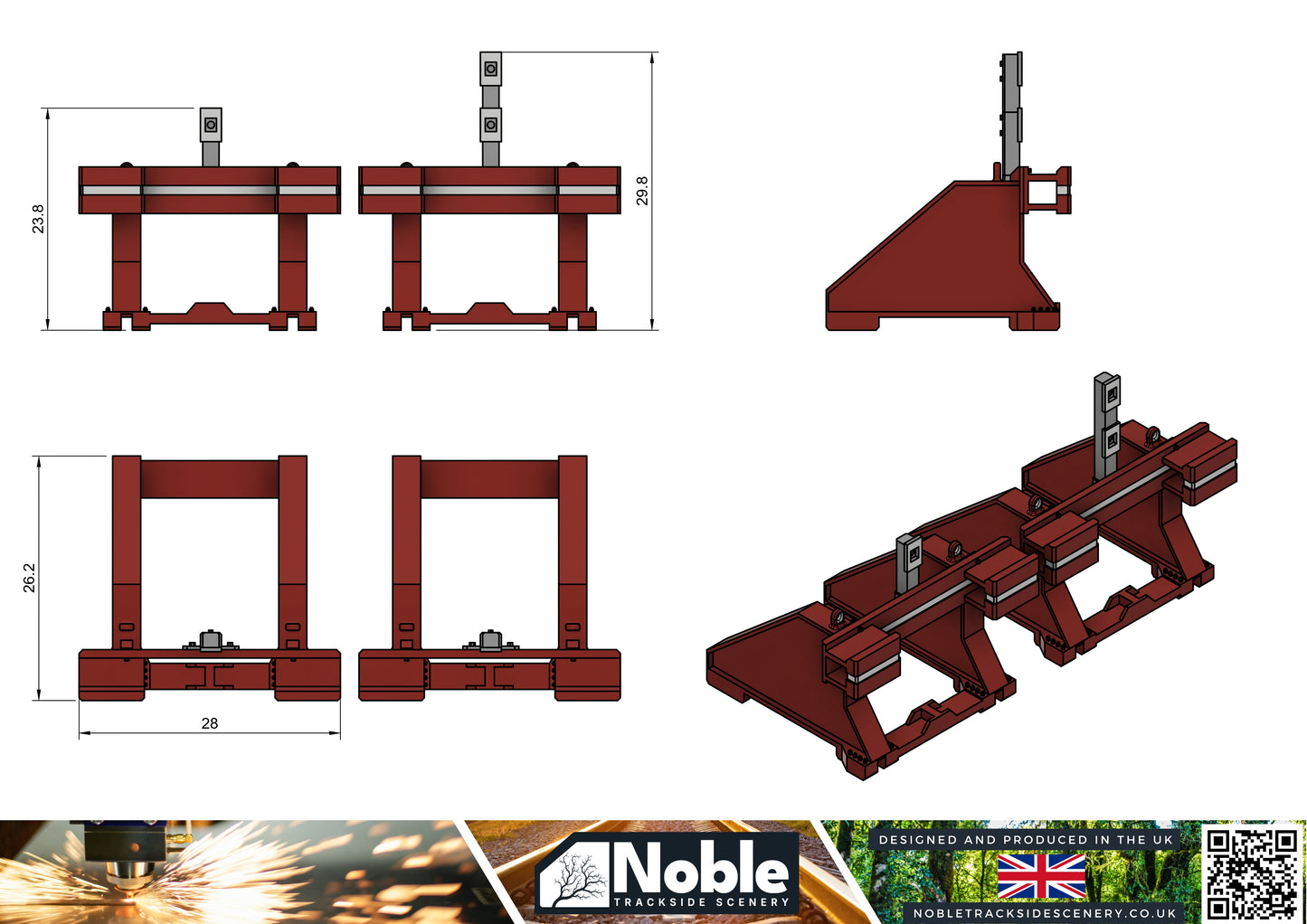 Model railway scenery - Buffer Stop with stop light mast OO Gauge 1:76 Scale - Pack of 2