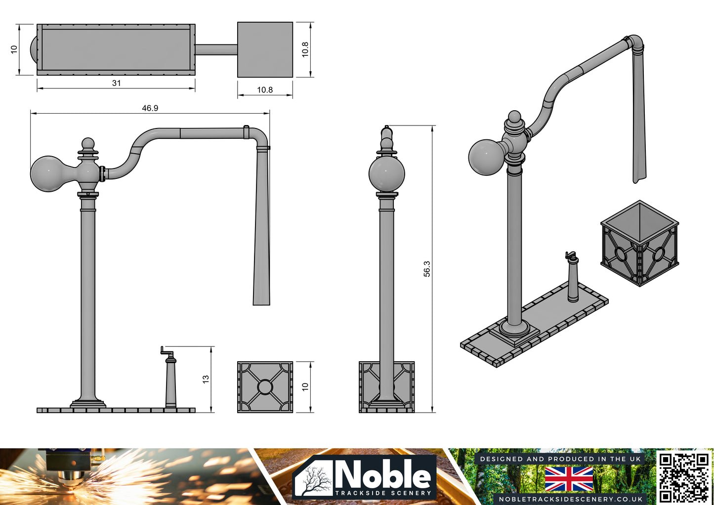 Model Railway layout scenery Water Crane & overflow tank 1:76 OO Gauge