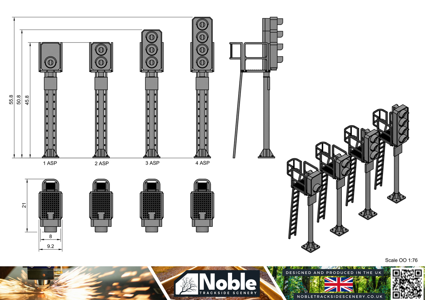Aspect Signals with platform and ladder | OO Gauge 1:76 (Pack of 2) | Model Railway Scenery