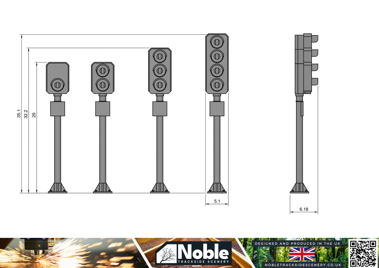1,2,3&4 Aspect Signals - TT Gauge 1:100 Pack of 6 Model Railway Scenery