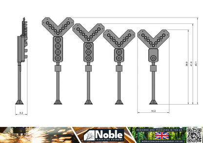 1,2,3&4 Aspect Signals - TT Gauge 1:120 Pack of 6 Model Railway Scenery