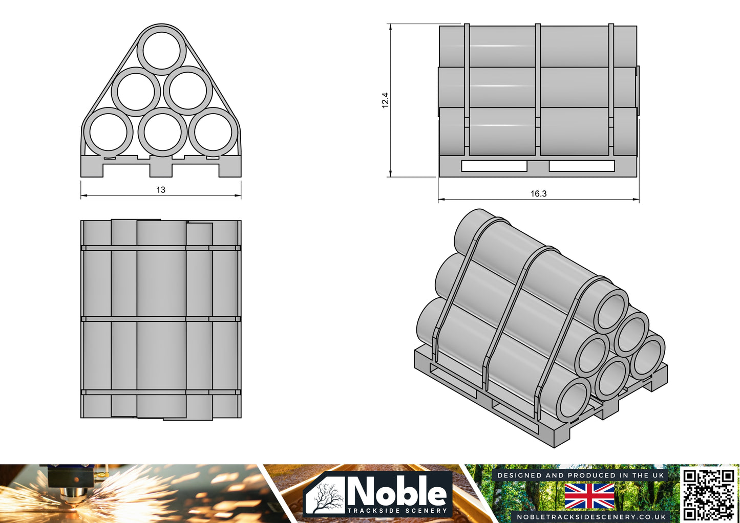 Model Railway layout Miniature Scenery palletised pipes 1:76 OO gauge Pack of 6